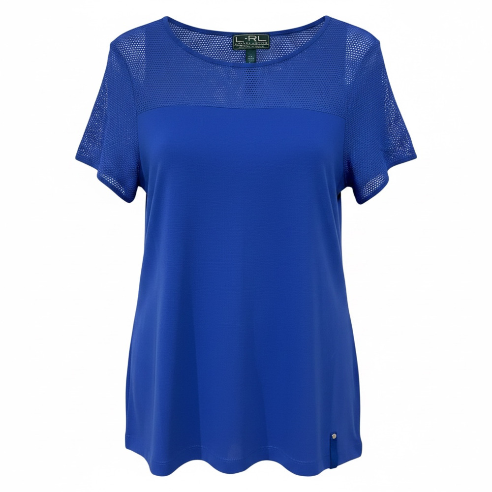 Lauren Ralph Lauren Active L-RL Blue Short Sleeve Mesh Yoke Tee